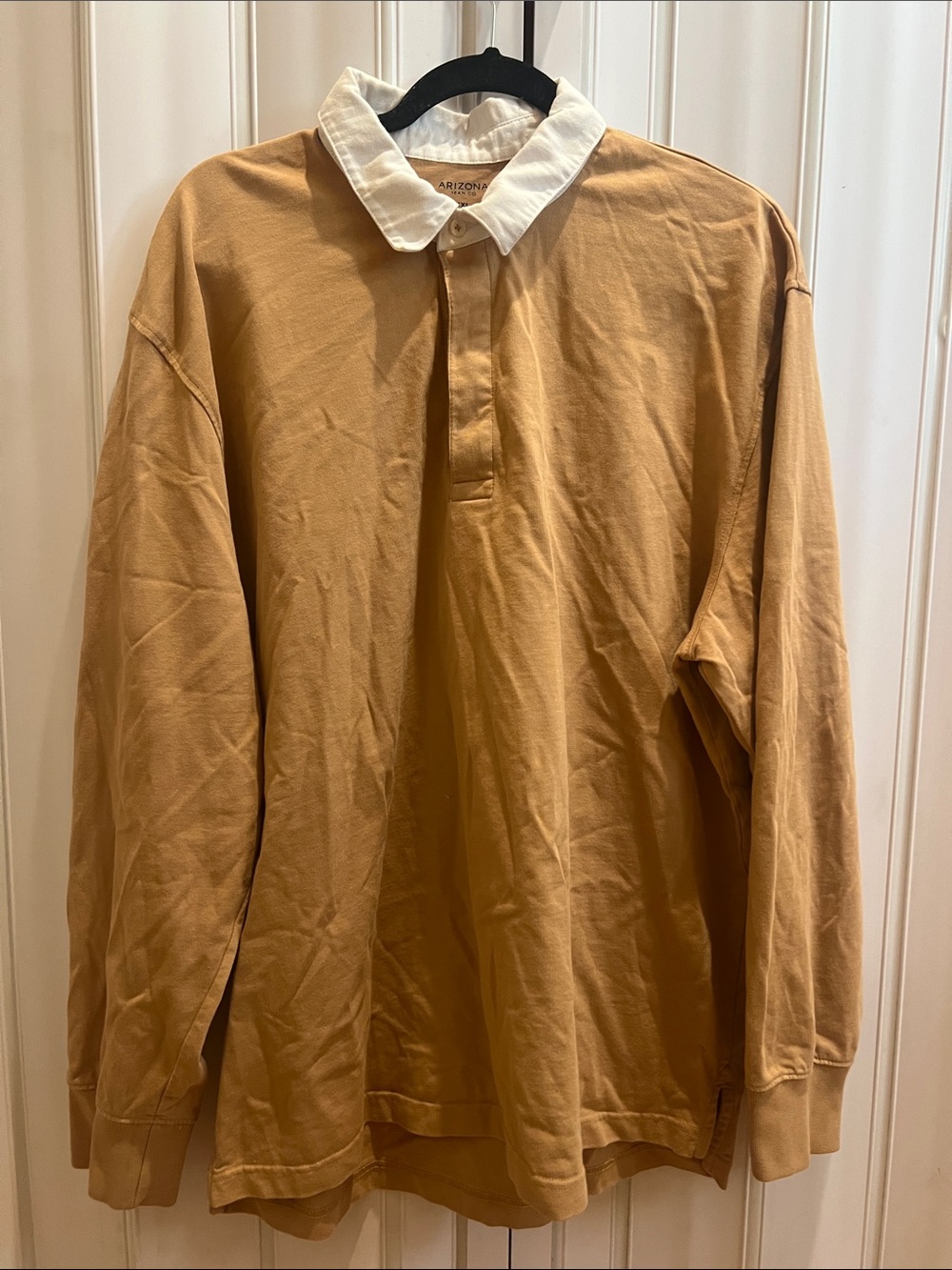 Arizona Jean Company Tan Long Sleeve Polo with White Collar